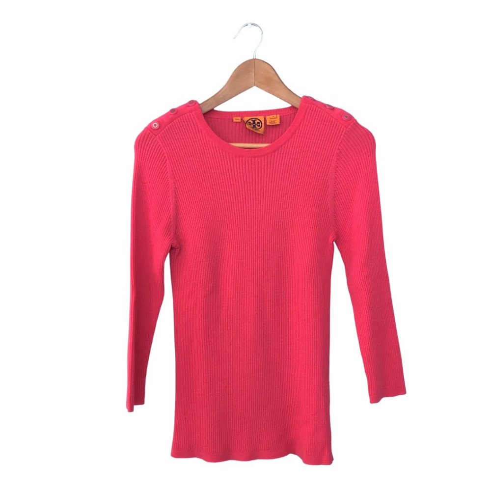 💖❤️💖Hot Pink Ribbed Sweater with Buttons on Shoulder